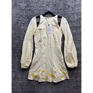 Fanm Mon Gizem Embroided Midi Dress, Light Yellow, XS NWT $299‎